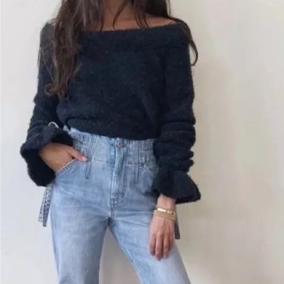 Gorgeous something navy off the shoulder wool blend sophisticated chic core - Picture 1 of 4
